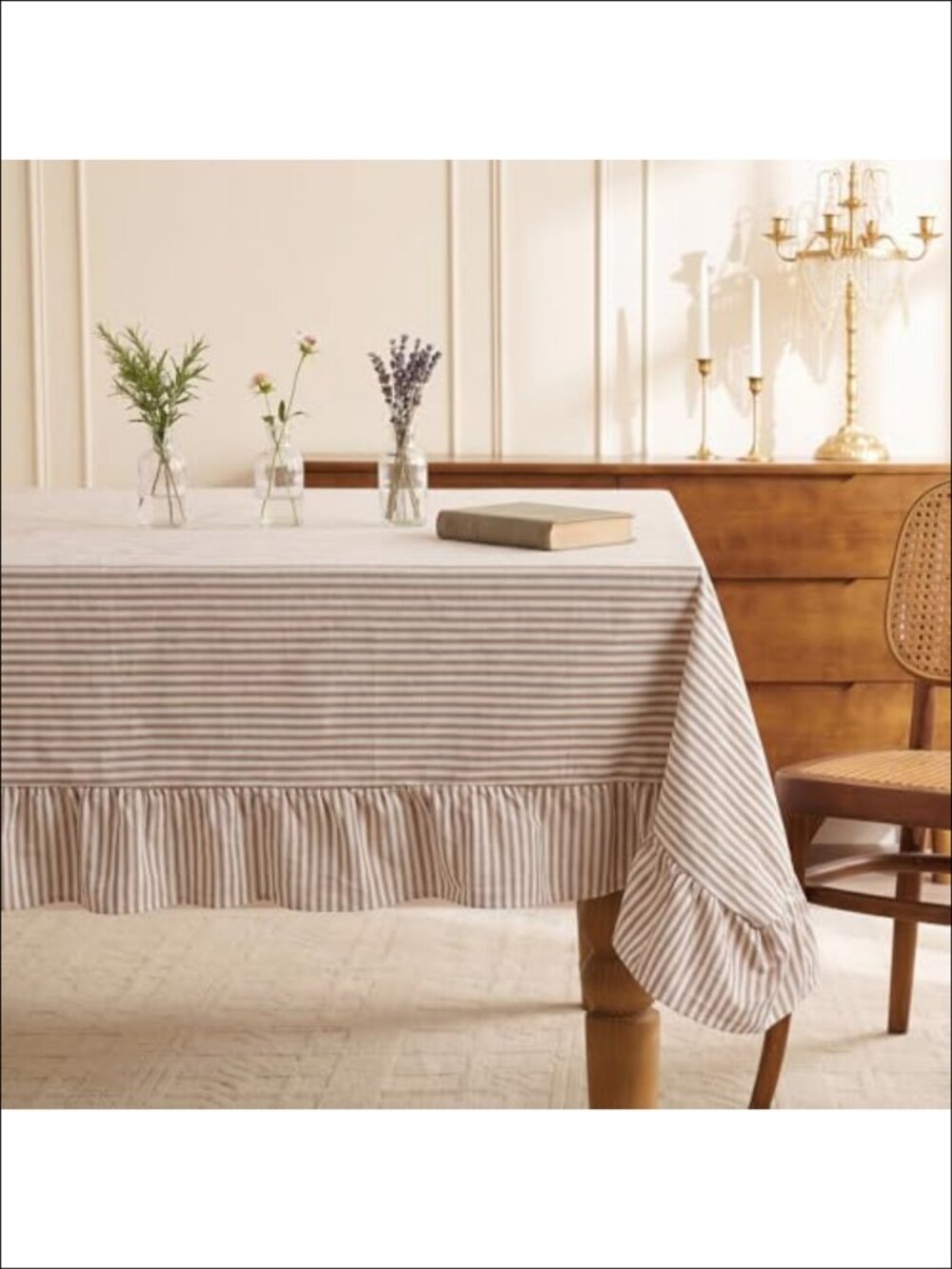 Farmhouse Ruffle Striped 100% Cotton Tablecloth 60x120 Rectangular